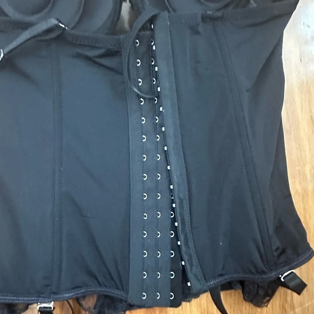 Rene Rofe Black Rose Corset w/ Garters | Sm
